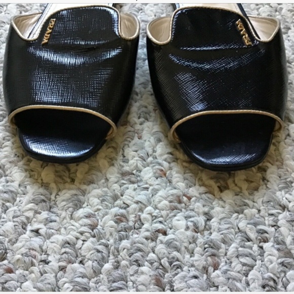 PRADA Black Patent Saffiano Leather Open Toe Slide Flats Size 37.5 - Picture 5 of 5